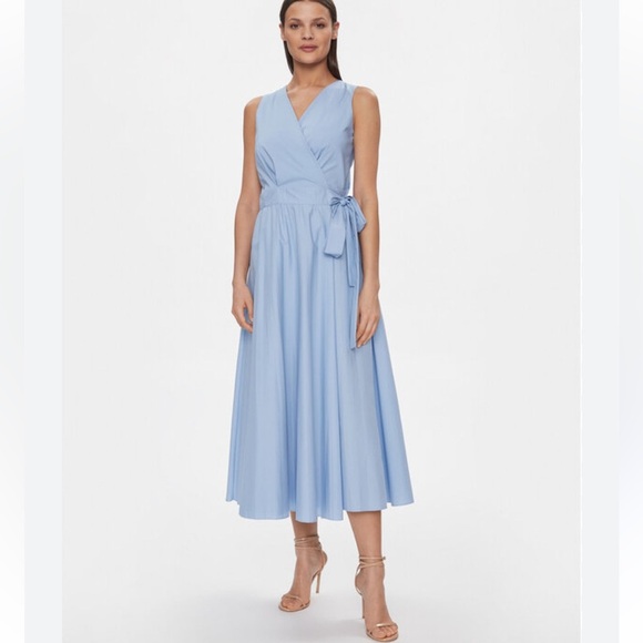 FRANCOMINA COTTON POPLIN WRAP MAXI DRESS SKY BLUE SIZE LARGE EUC MADE IN ITALY - Picture 1 of 12